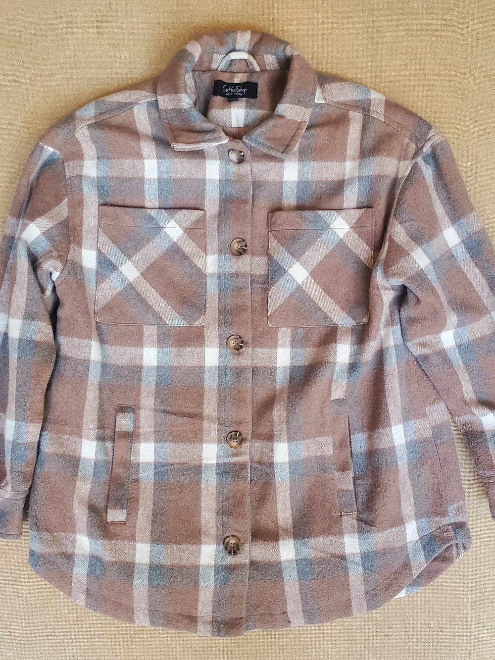 CoffeeShop Brown & Cream Plaid Button-Front Shacket